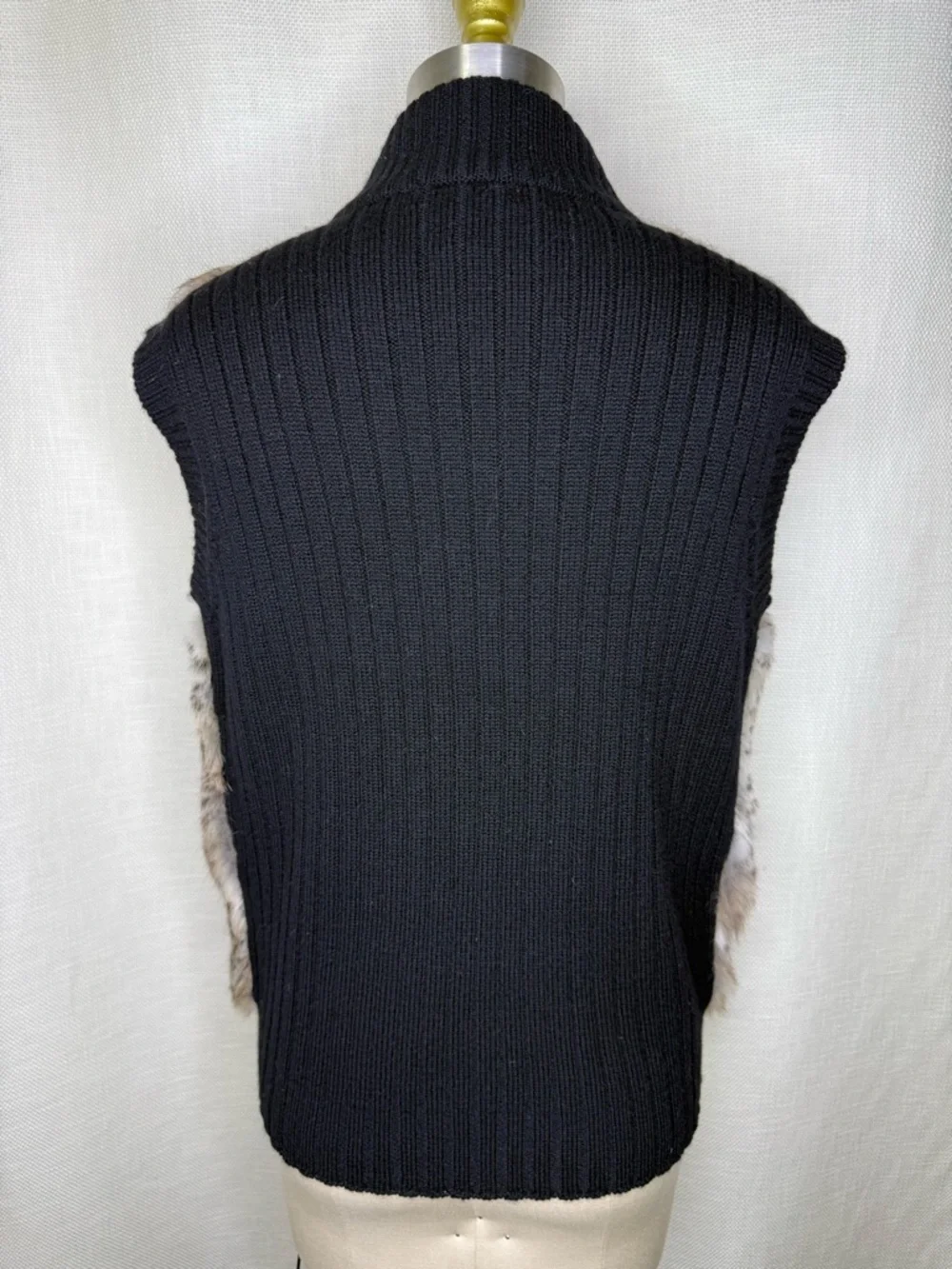 L.A.C.E. Faux Fur Vest Leopard Rabbit Fur Wool Knit Size L Luxe Winter Chic - Picture 4 of 7